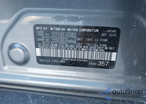 2017 Mitsubishi Outlander Sport 2.0 Es/2.0 Le z USA, uszkodzony, nr VIN JA4AP3AU0HZ008961